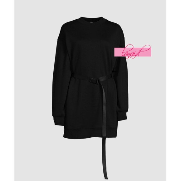 Alo Cityscape Sweatshirt Dress Black Belted Belt Edgy Long Sleeve Sweater Mini - Picture 12 of 15